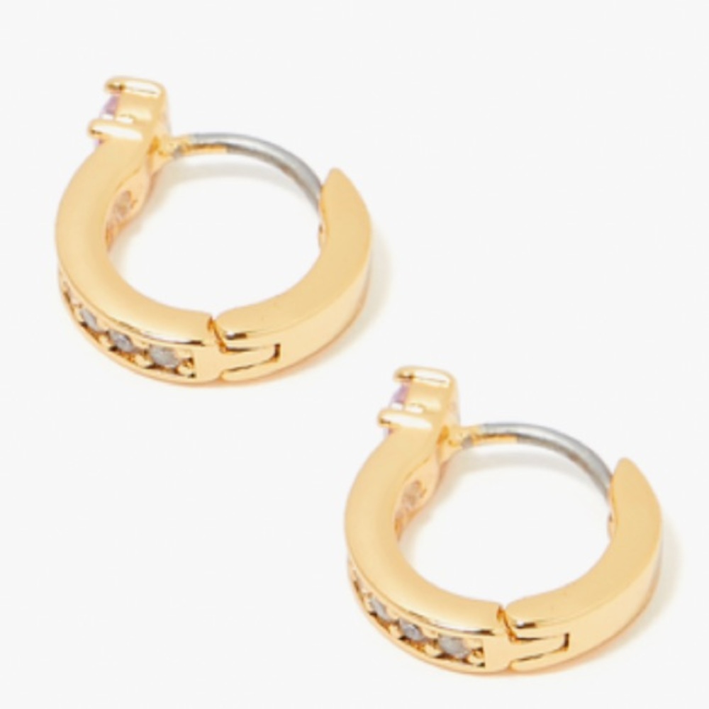 New Kate Spade old-Tone Small Cubic Zirconia & Stone Huggie Hoop Earrings - Picture 6 of 12